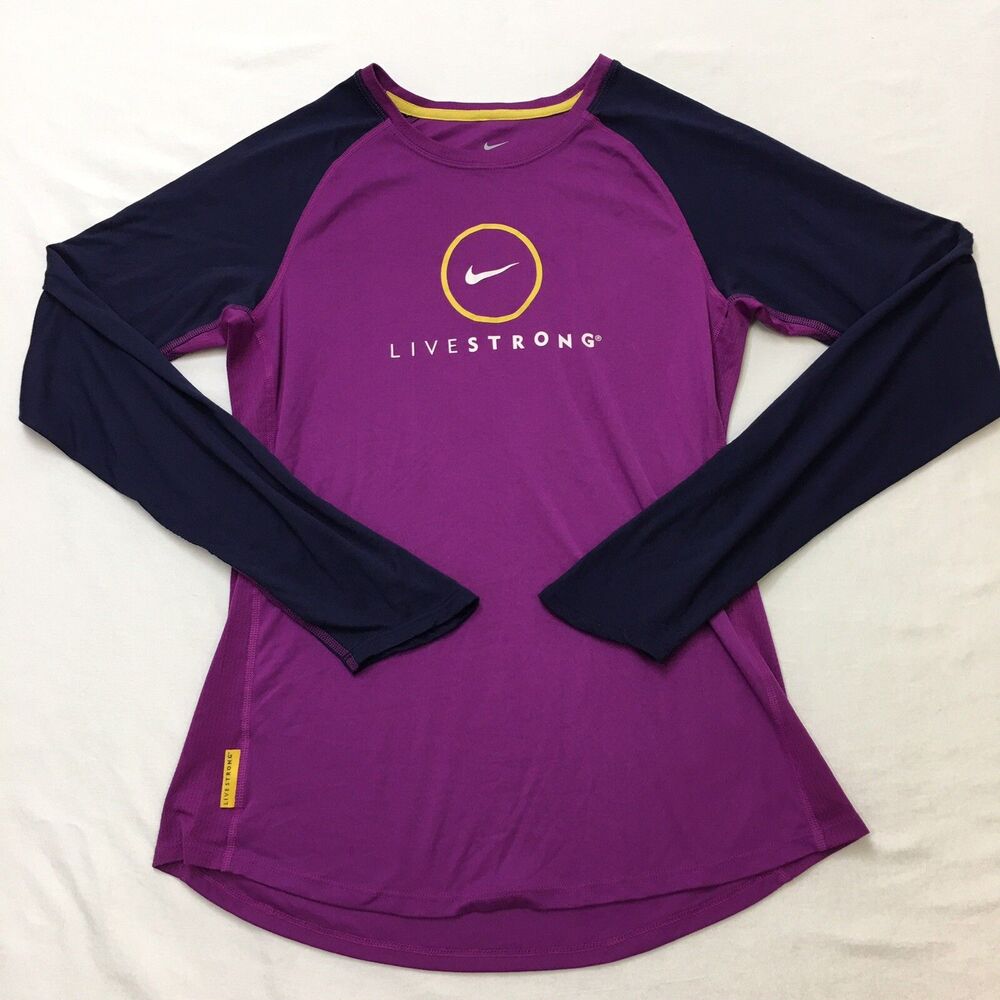NIKE Livestrong Shirt Women's M Purple Dri Fit Long Sleeve Base Layer Raglan Top